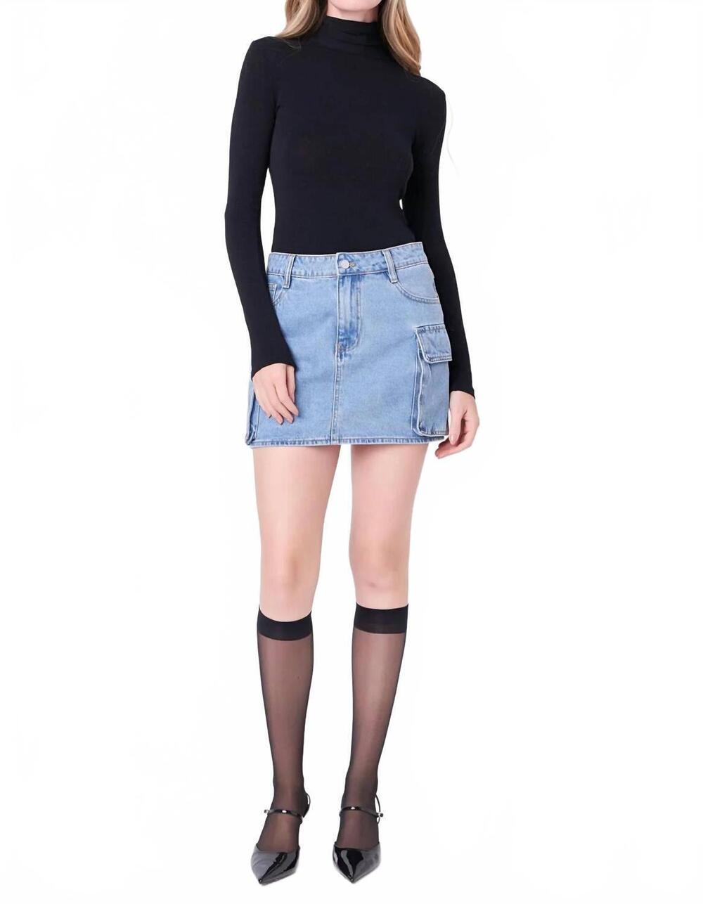 NEW ENGLISH FACTORY low rise mini skirt in denim cargo